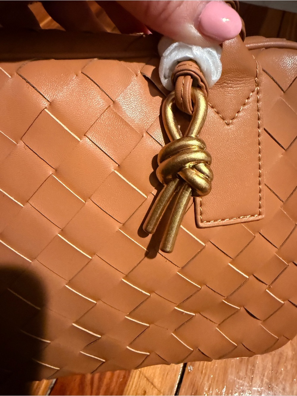 Woven Leather Top-Handle Satchel in Tan - Picture 4 of 6
